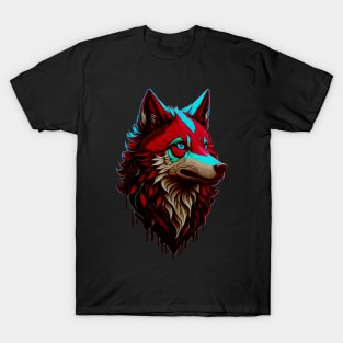 Colorful Wolf With Flowers T-Shirt